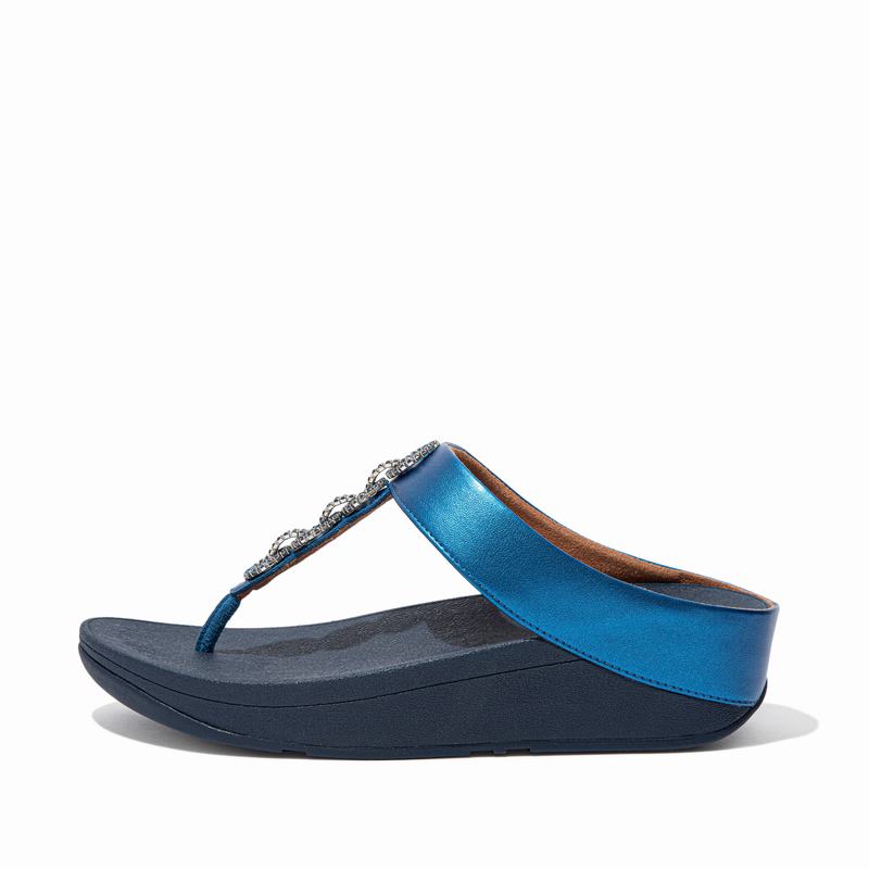 FitFlop Fino Faux Leder Blau - FitFlop Zehentrenner Damen Schweiz [KULB-89403]